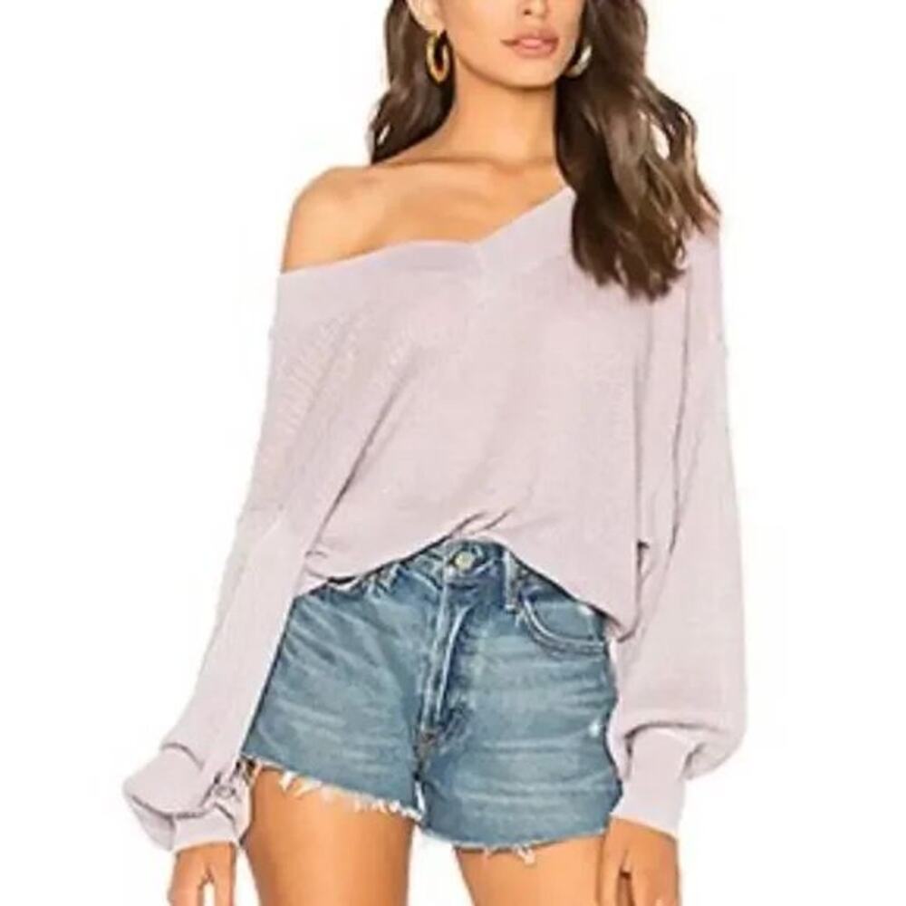 Free People We The Free South Side Oversized Cotton Thermal Top In Pale Lilac